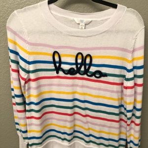 Rainbow stripe hello sweater sz large